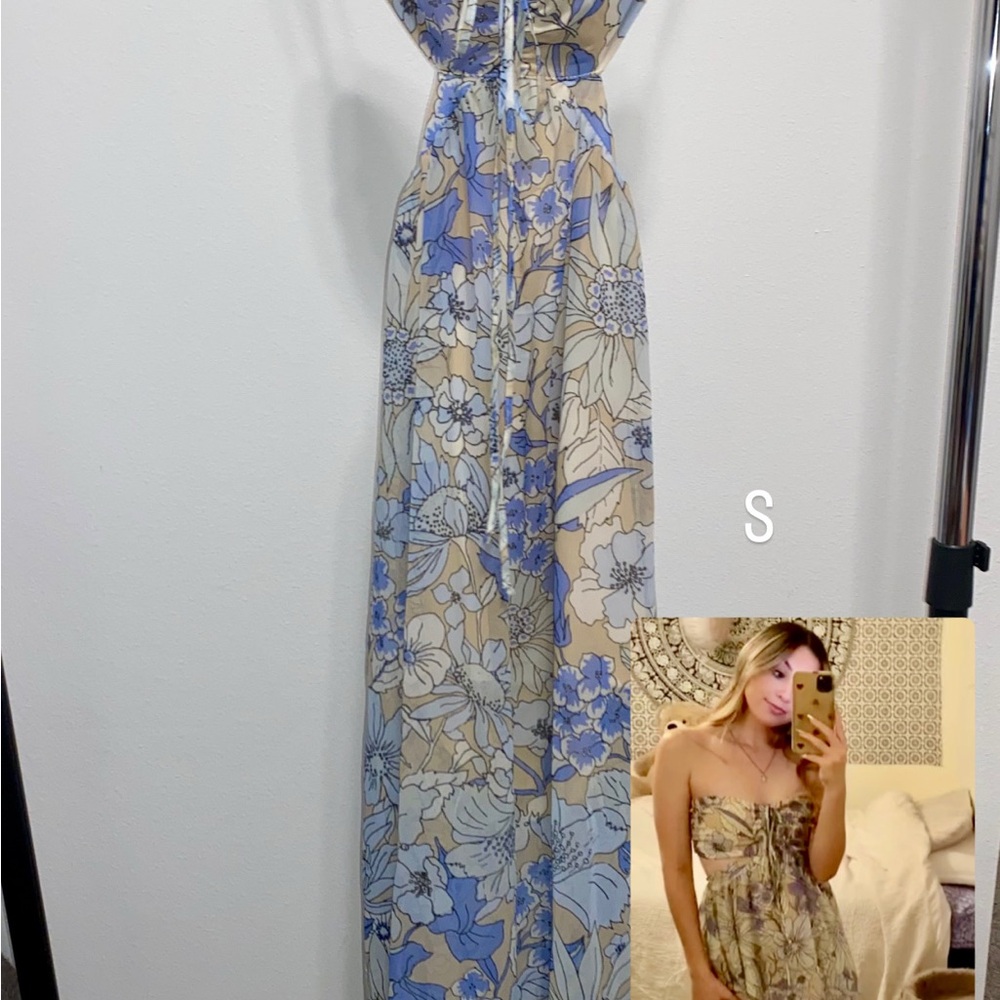 Floral Blue and Beige Maxi Dress